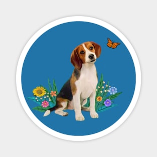 A Beagle Watches a Butterfly Magnet